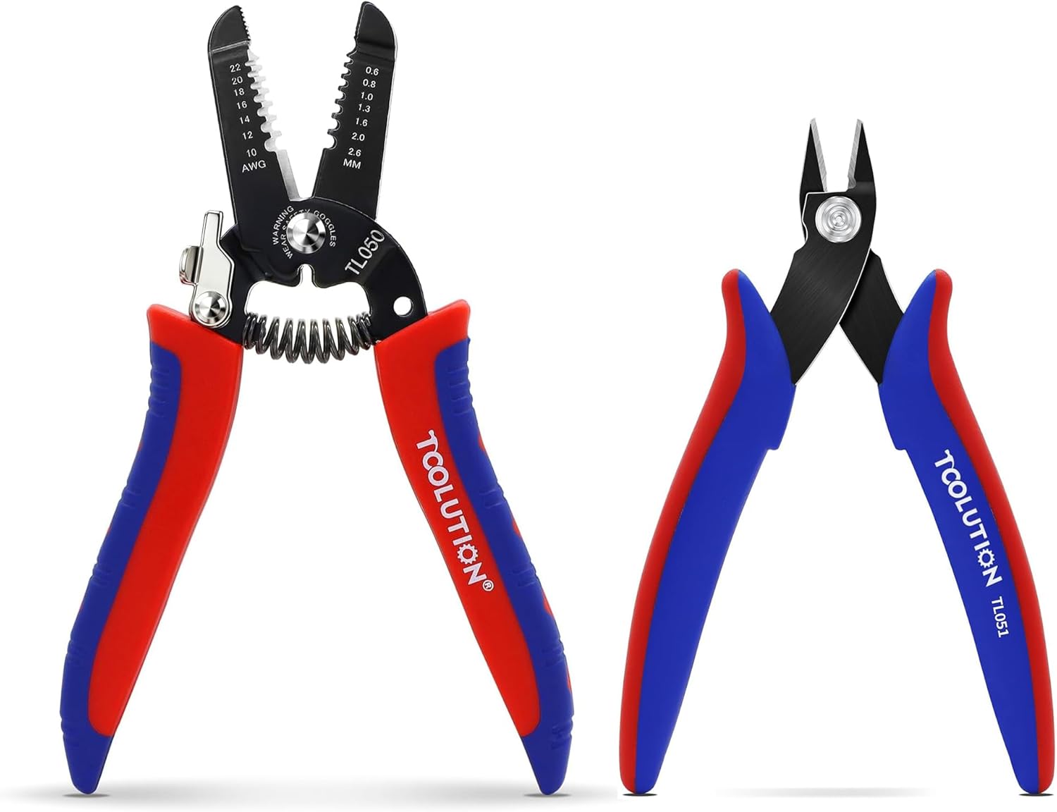2-Piece Electrician's Pliers Set - 7" Wire Stripper & 5" Flush Cutter - Professional Wire Stripping Tool with Spring-Loaded Design & Non-Slip Grip for Electrical Work, DIY, Crafting