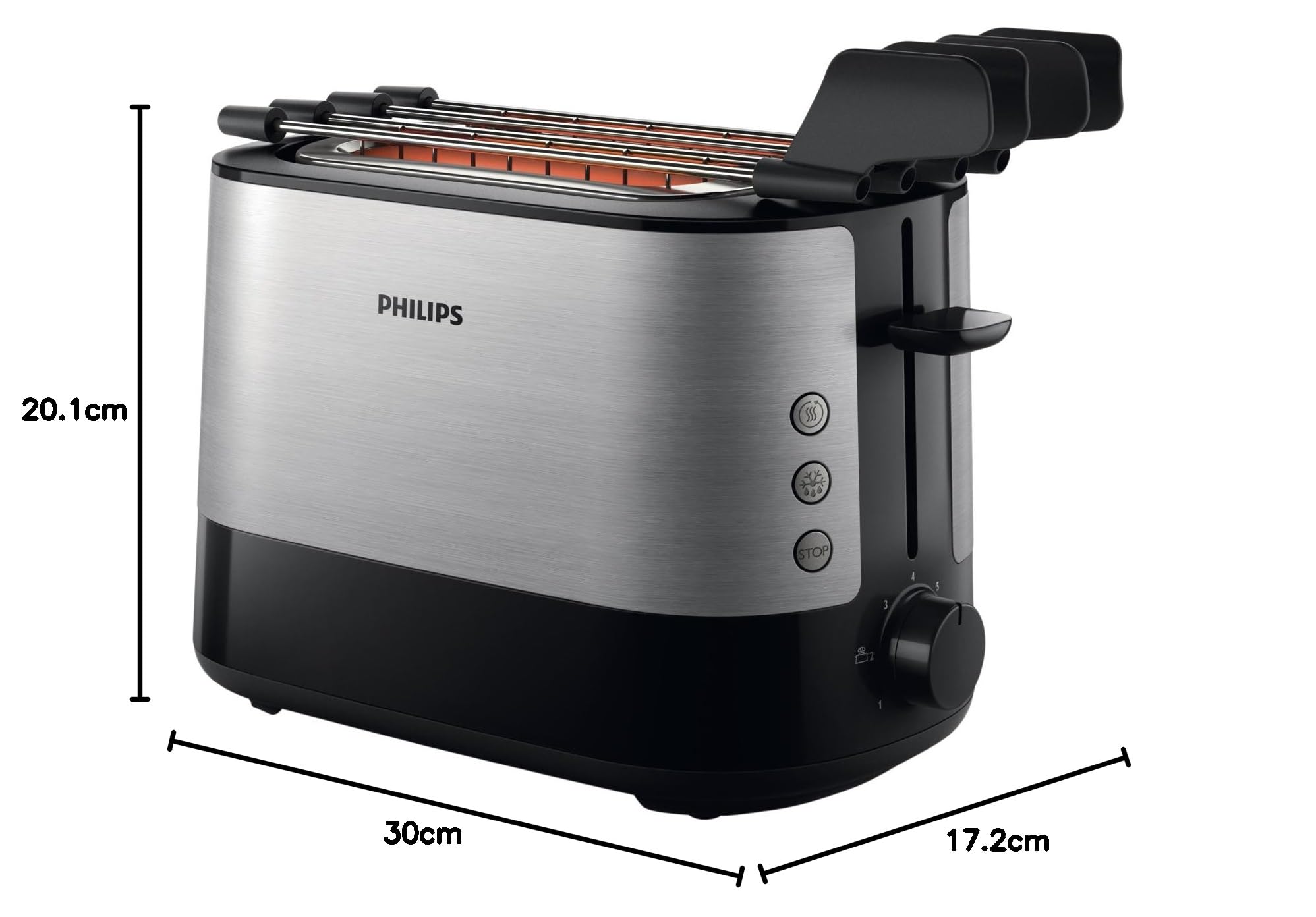 Philips HD2639/90 – Toaster (730 W, extra großer Schlitz, Zubehör für Sandwichs), Schwarz und Silber