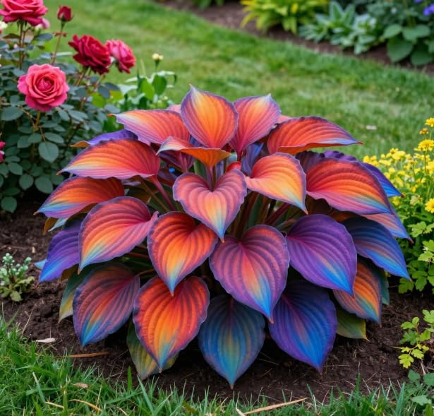 Multi-Colored Variegated Hosta, Easy to Care for, Ideal for Layered Landscaping in Gardens and Flower Borders Hardy Perennial, Excellent Display-6 Bulbs-G