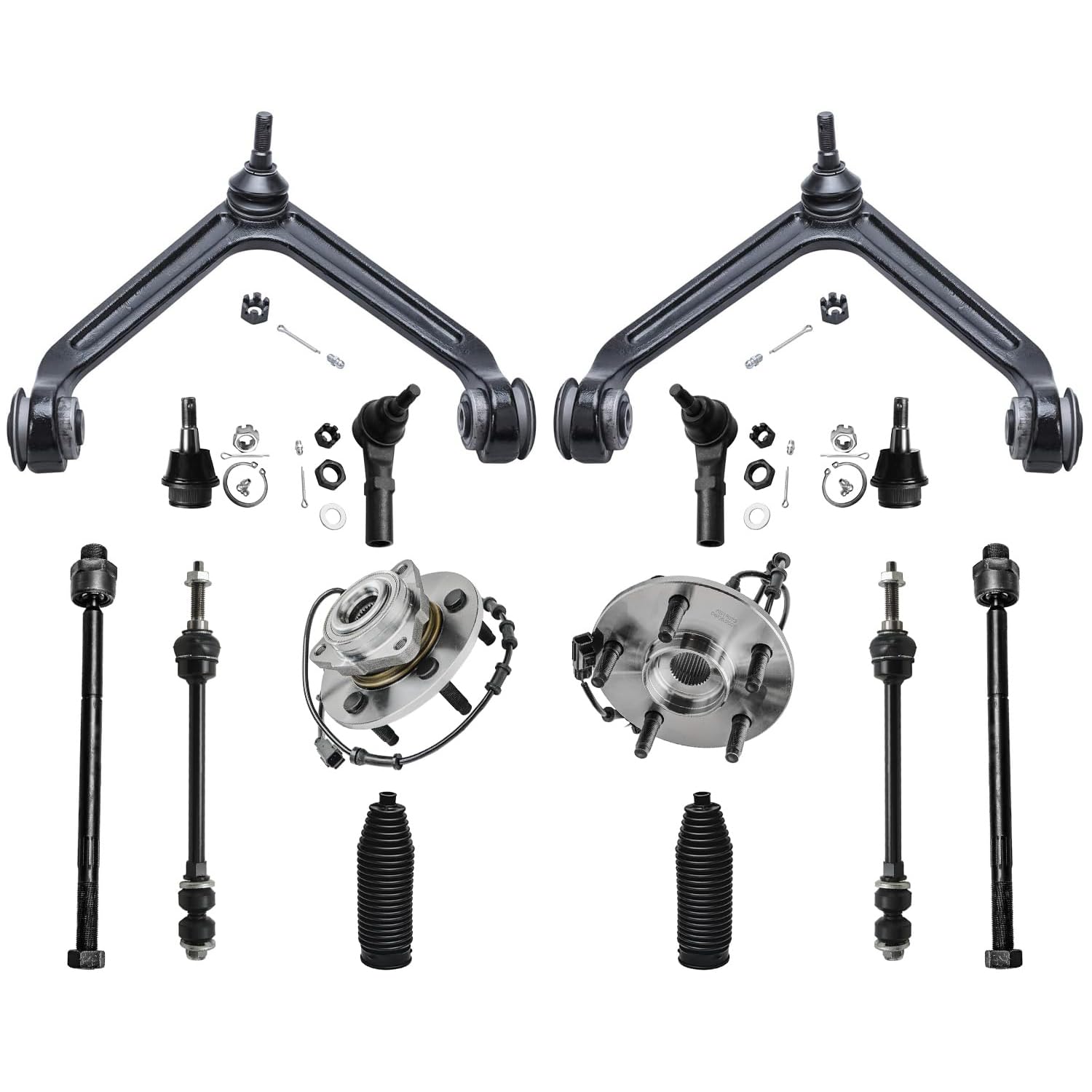 Detroit Axle - 4WD Front End 14pc Suspension Kit for 02-05 Dodge Ram 1500 | 2 Wheel Bearing Hubs Upper Control Arms Lower Ball Joints Tie Rods Sway