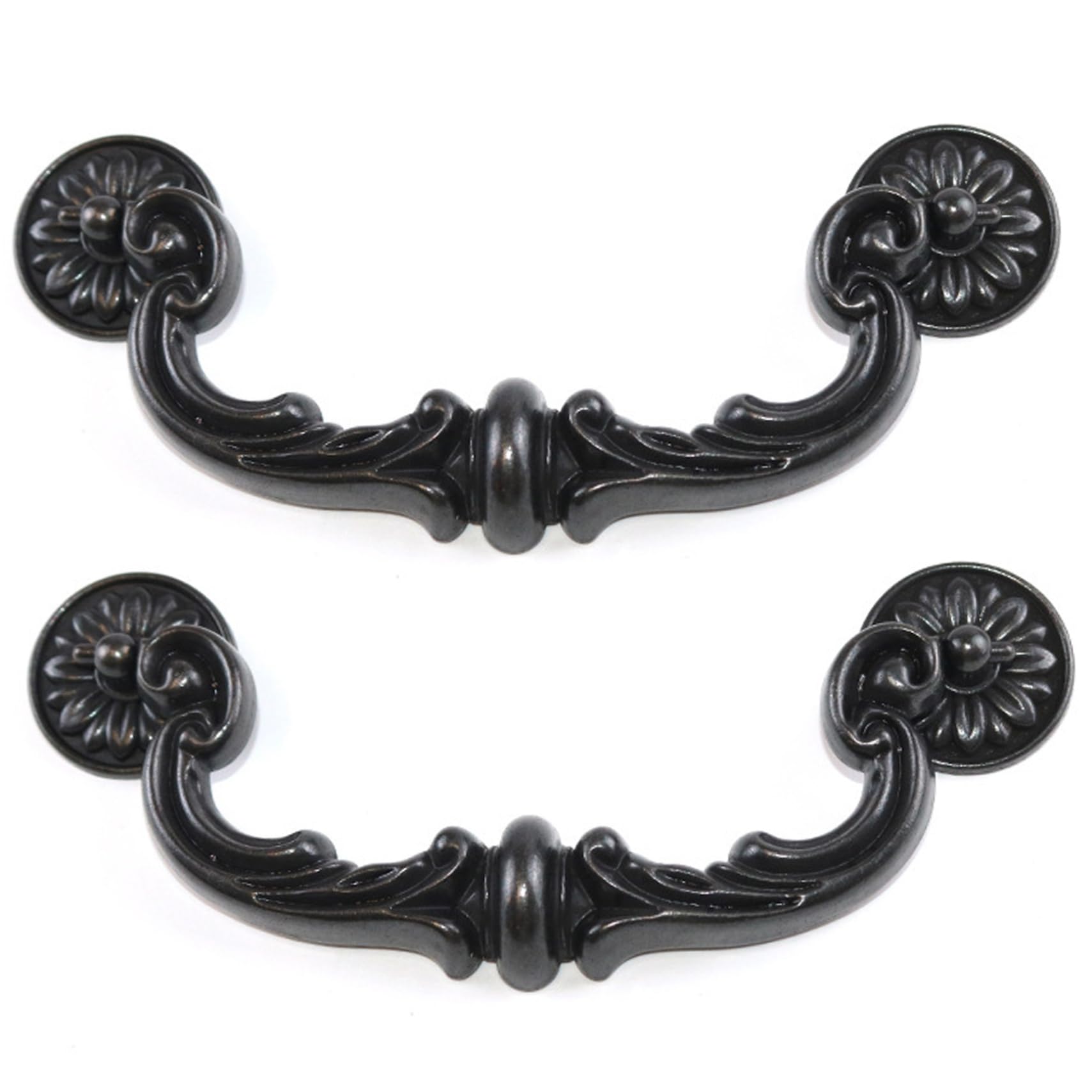 Bonalake Black 2Pcs Dresser Drawer Handles, Heavy-Duty Zinc Alloy Vintage Drawer Pulls Ornate Floral 6In Center Cabinet Pull For Dresser, Cabinet, Furniture, Handle Antique Pulls