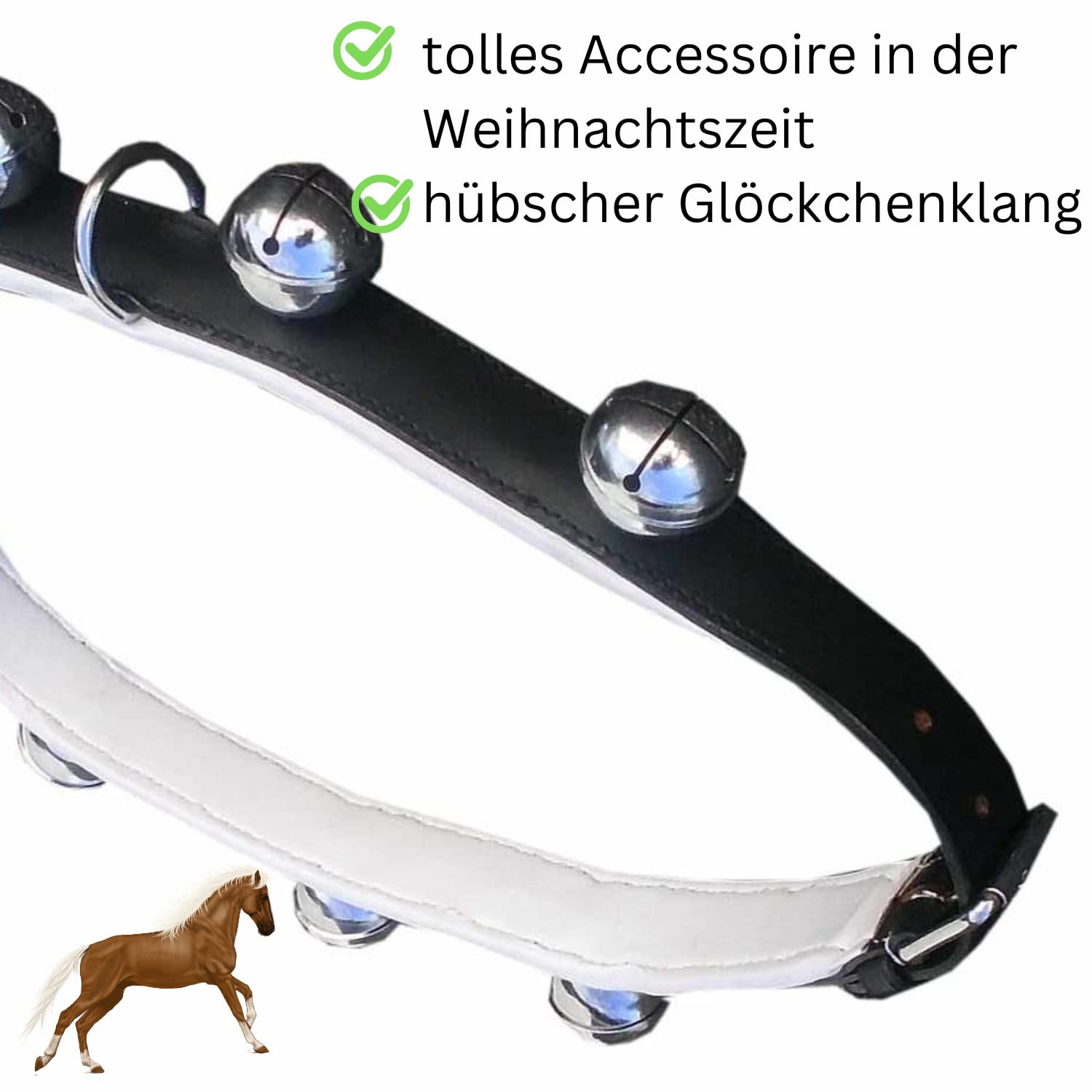 AMKA Schellenkranz Schellengeläut schwarz/weiß unterlegt Glockengeläut für Pferde XL