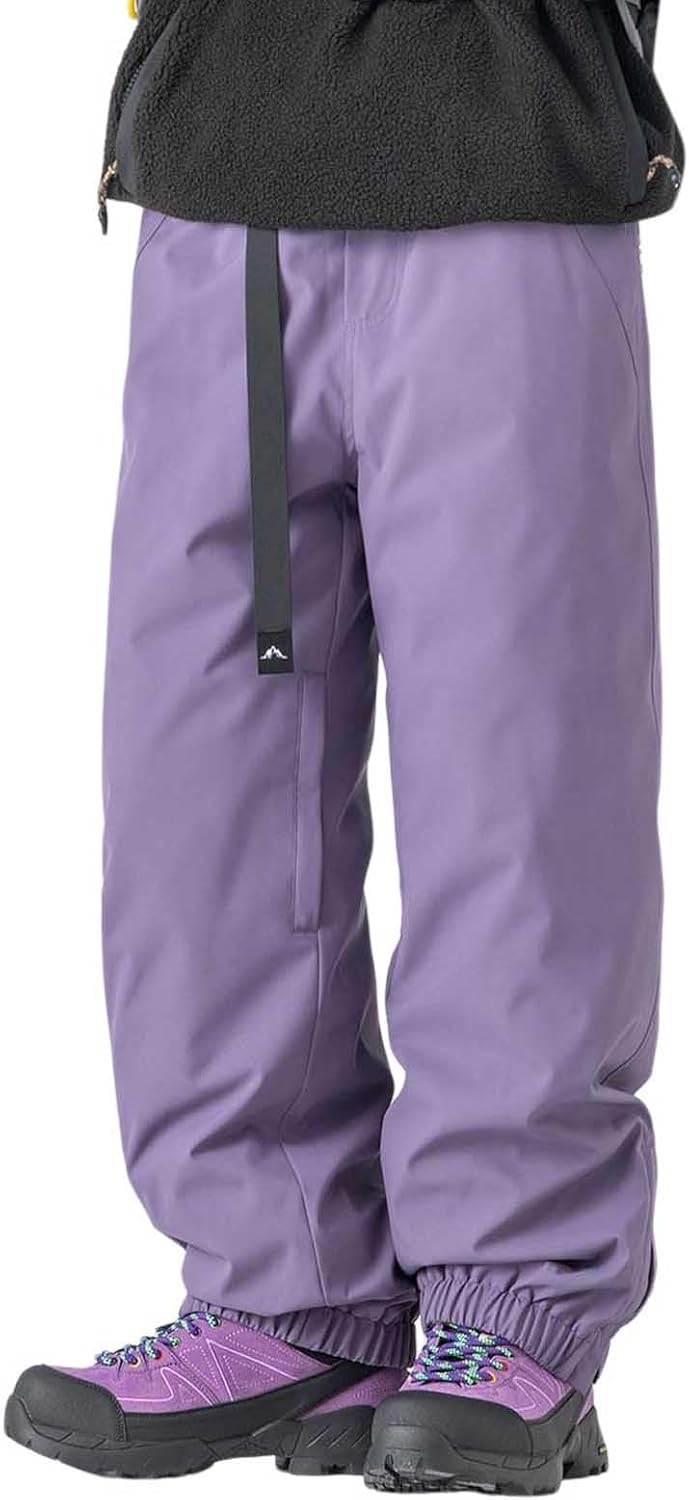 Men's Puffer Snow Pants Waterproof Windproof Lightweight Elastic Waistband Baggy Casual Skiing Pants for Men