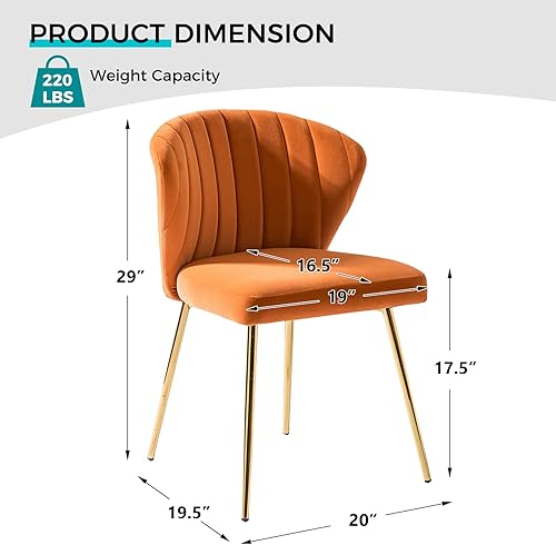 Miniatura 2 de TINA'S HOME Juego de 2 sillas decorativas, sillas laterales de terciopelo glamoroso con patas doradas, sillas de comedor tapizadas de mediados de
