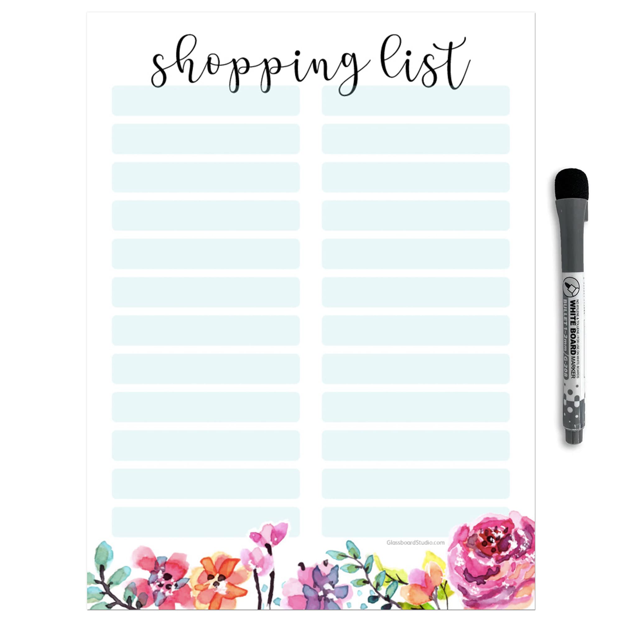 Glassboard Studio Dry Erase Shopping List Vinyl Sticker Decal Whiteboard Removable & Reusable | Magnetic Fine-Tip Marker Included (9 x 12 inches,