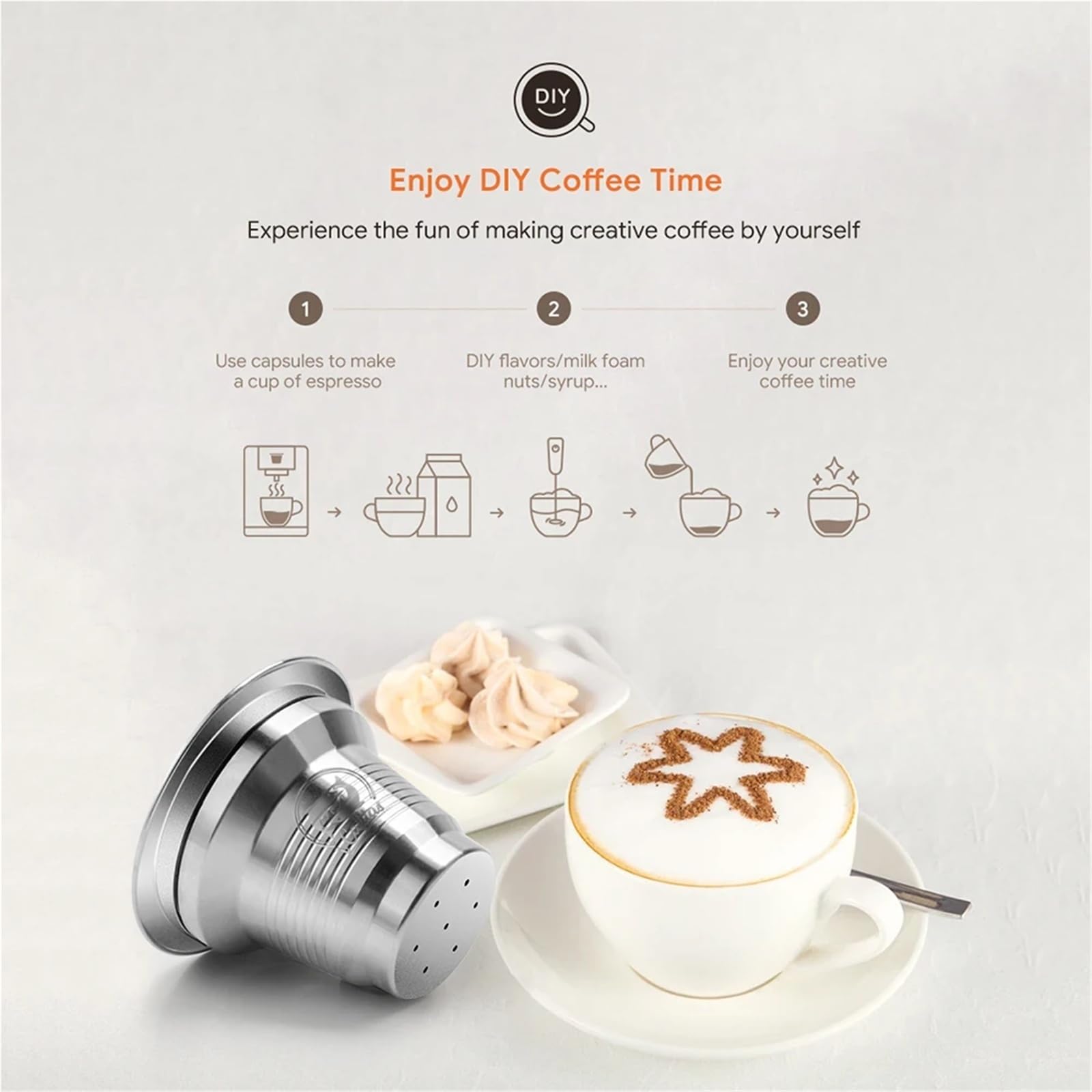 Compatible con cápsulas reutilizables Philips L'Or Barista | Cápsulas recargables de acero inoxidable; Se adapta a las máquinas L'Or Barista.(1big pod)