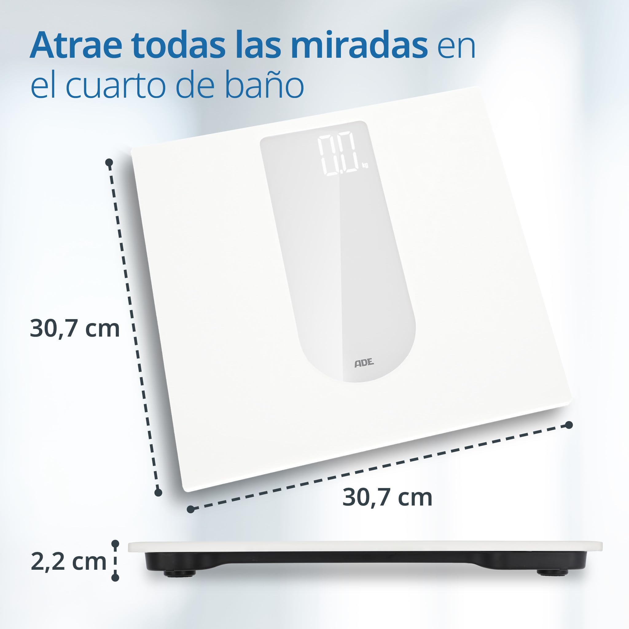 ADE Bascula de baño electrónica | gran pantalla LED de alto contraste | base antideslizante | peso máximo de 180 kg y 100 gramos de precisión | blanco