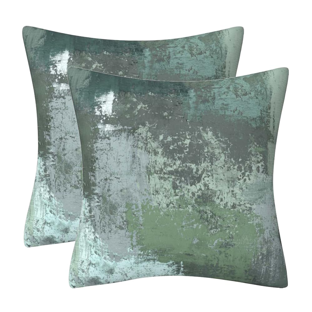 GAAFOSIPH Pack of 2 Cushion Covers Greyish Green 45 x 45 cm Abstract Art Pillowcase Modern Oil Painting Home Decorative Throw Pillows Cover for Bedroom Sofa Living Room — image 1