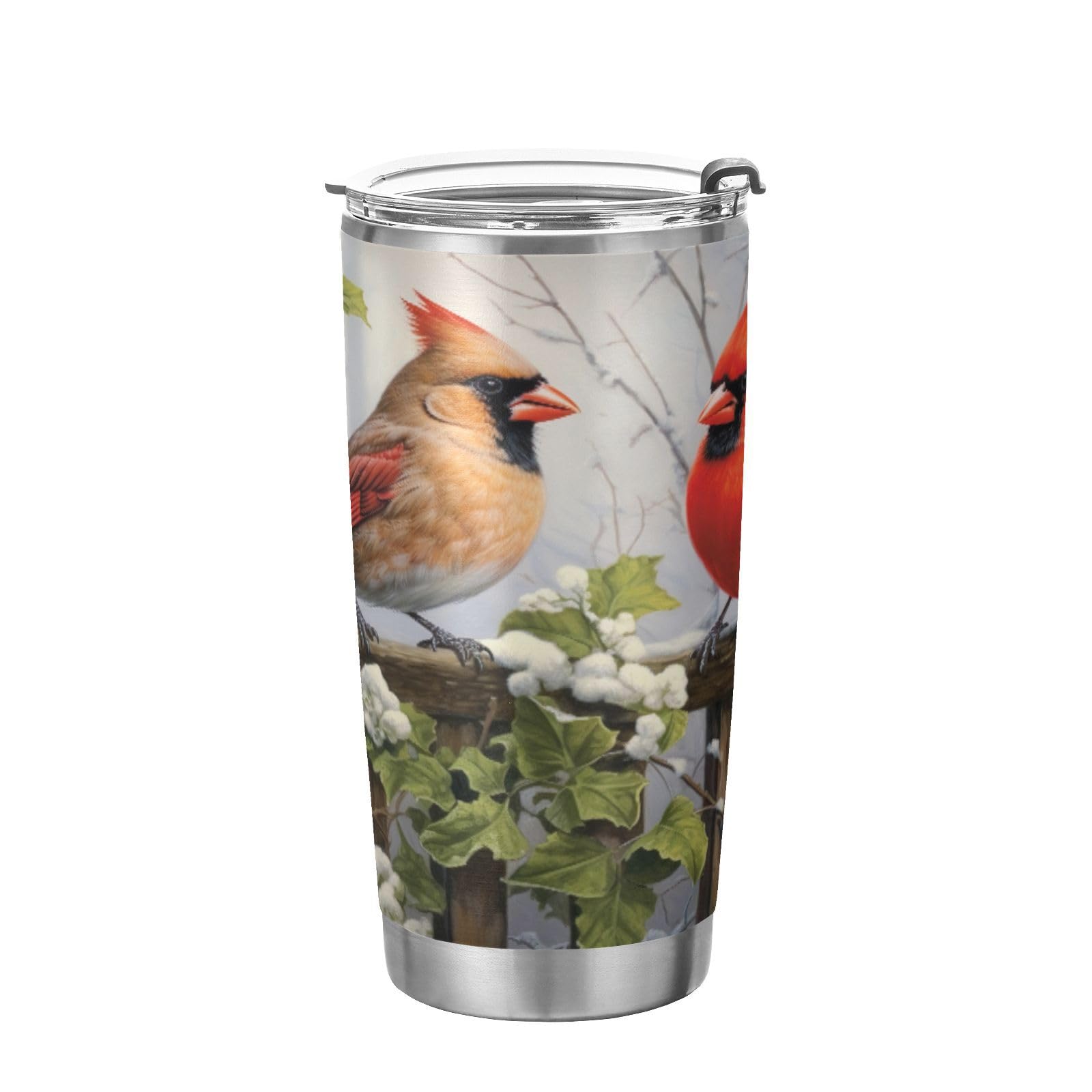 Kigai 20 oz Tumbler with Lid and Straw Christmas Cardinals Stainless Steel Vacuum Insulated Tumbler Cup Double Wall Wide Mouth Travel Mug Coffee Ice