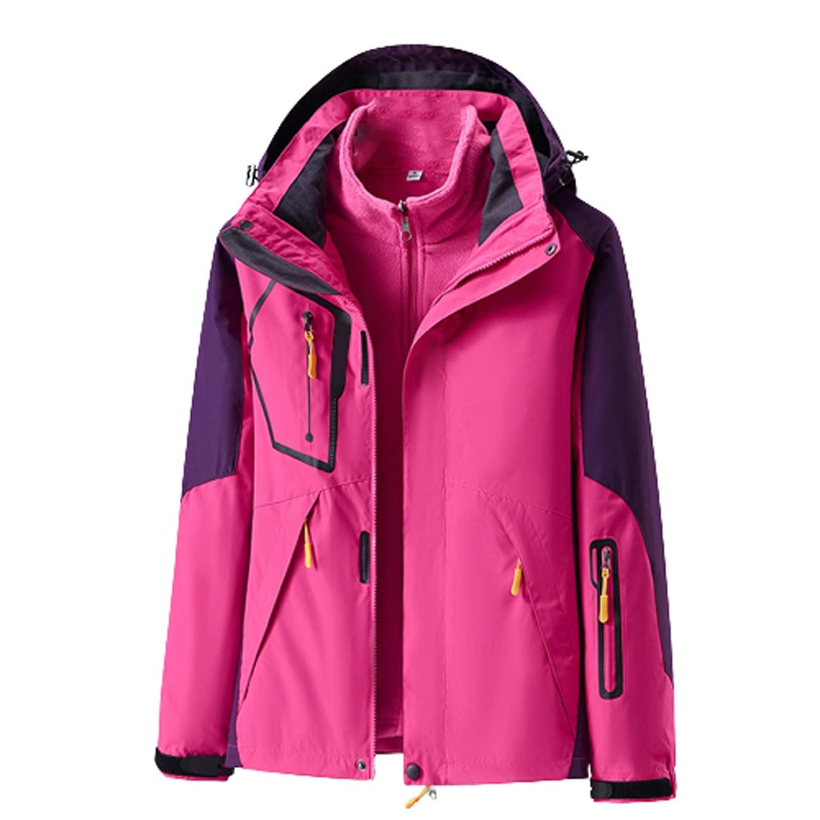 Damen Regenjacke Wasserdicht Warm - Winterjacke Doppeljacke 2-in-1 Skijacke mit Fleecejacke Regenjacken Winddicht Funktionsjacke Outdoorjacke mit Kapuze Windjacke Wandernjacke