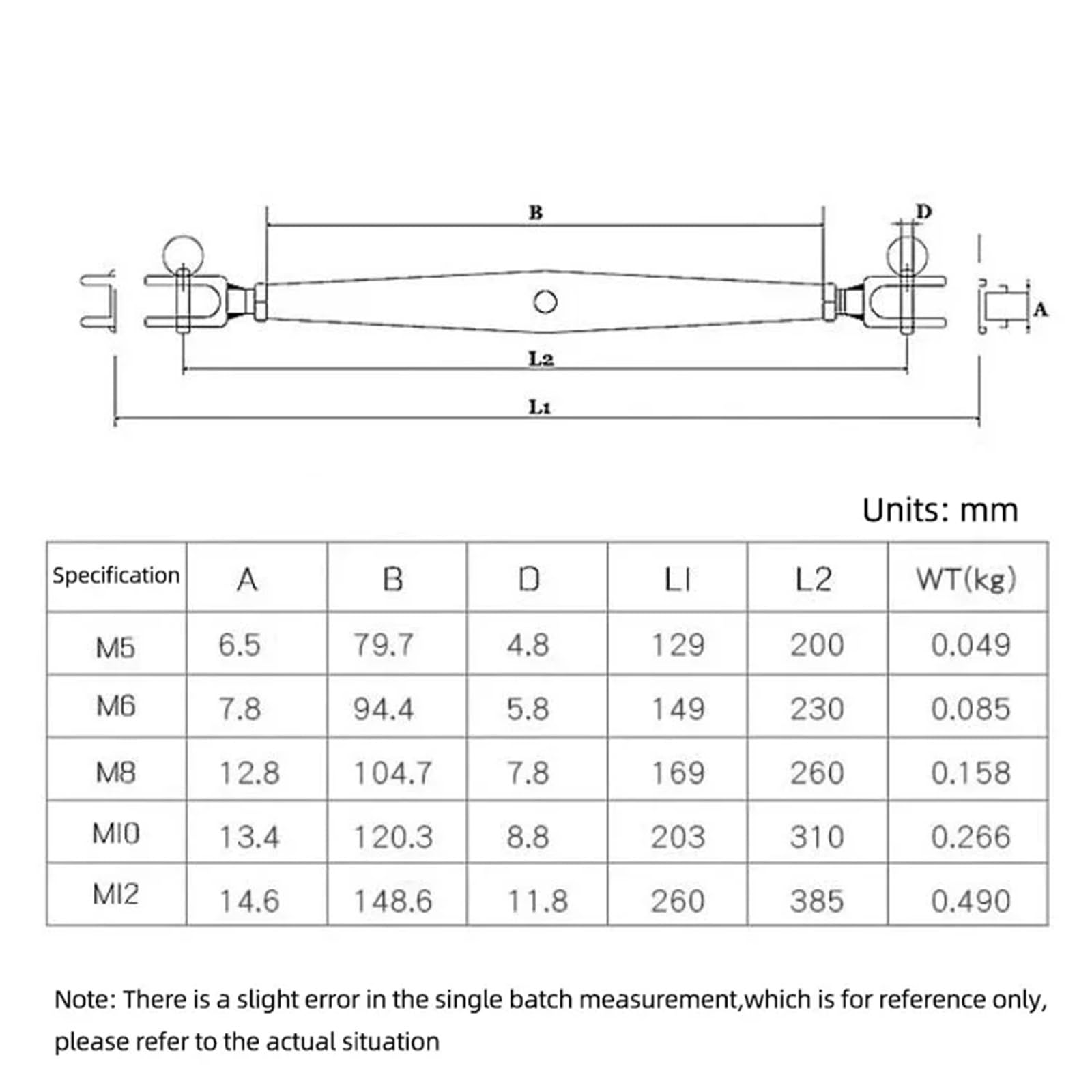Tendeur Cable 5 pièces Corps fermé mâchoire tendeur Fleur Panier vis M5 M6 M8 M10 M12 M16 for Tendre Le câble Corde 304 Acier Inoxydable(M5)