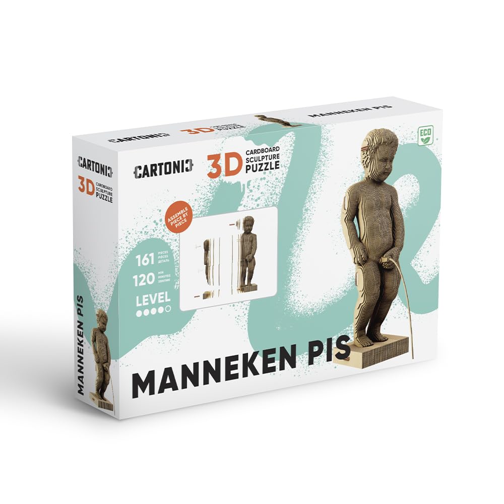 Manneken Pis Puzzle 3D en Carton – Maquette à Monter | 161 Pièces, 30 × 13 × 10 cm – Kit Sculpture DIY à Peindre, Matériaux Recyclés, Ados & Adultes, Idée Cadeau Déco