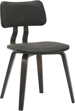 LeisureMod Modern Leather Dining Chair Brown Upholstered Seat with Poplar Wood Frame, Open-Back Design in Dark Walnut for Kitchen, Dining Room, or Cafe