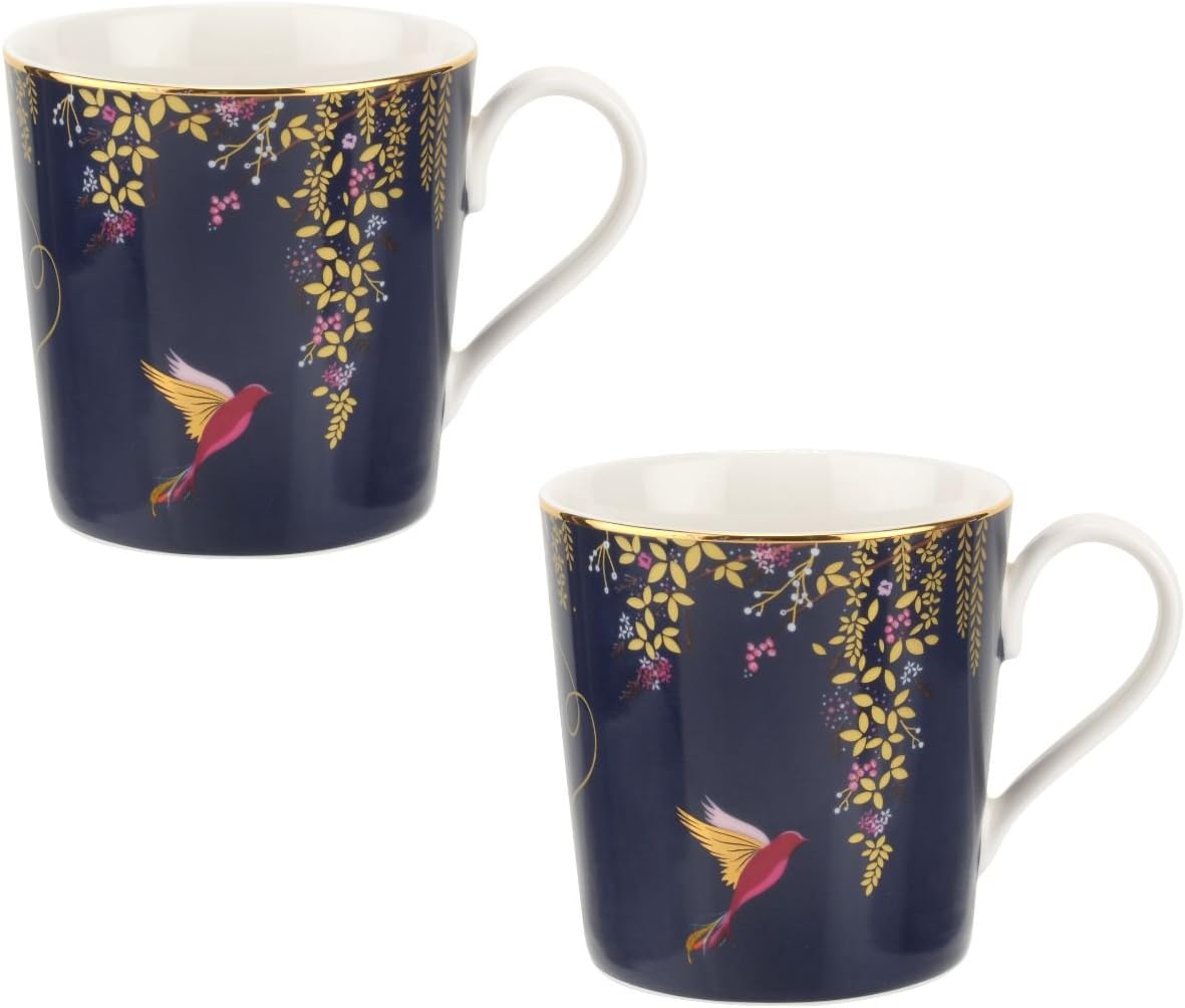Sara Miller Chelsea Collection Mugs, Set of 2, Navy, Fine China, 340ml
