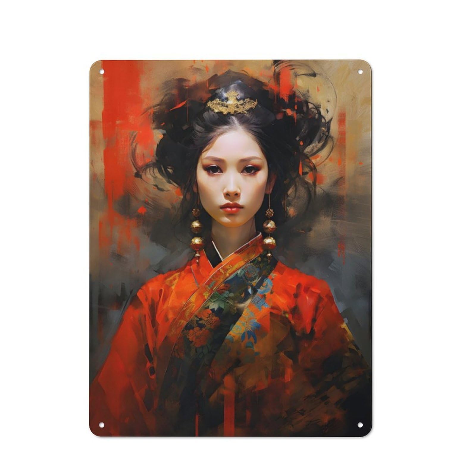 Junmoney Girls Painted Chinese Royal Tin Wall Plaque 40X30cm With For Garage Wall, For Collectors Of Retro Metal Wall Decor