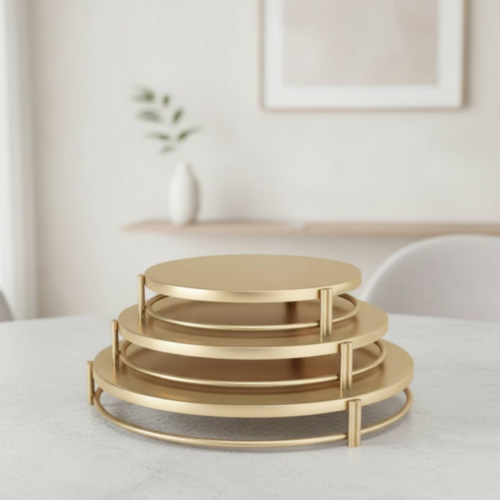 Étagère à Gâteaux en Fer Forgé avec Triple Niveau Circulaire et Construction Robuste pour sserts Tartes Petits Fours Adapté aux Anniversaires Cocktails Buffets, Blanc