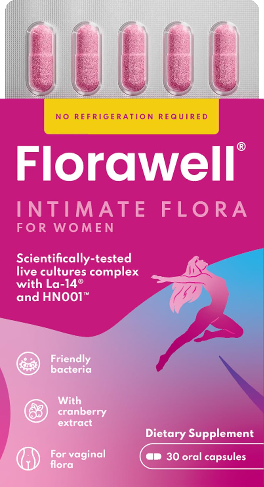 Florawell® Vaginal Probiotics for Women – pH Balance, Healthy Odour, UT & Feminine Health – Clinically Proven Complex - Vaginal Health Supplement with Cranberry Extract - 30 Oral Capsules