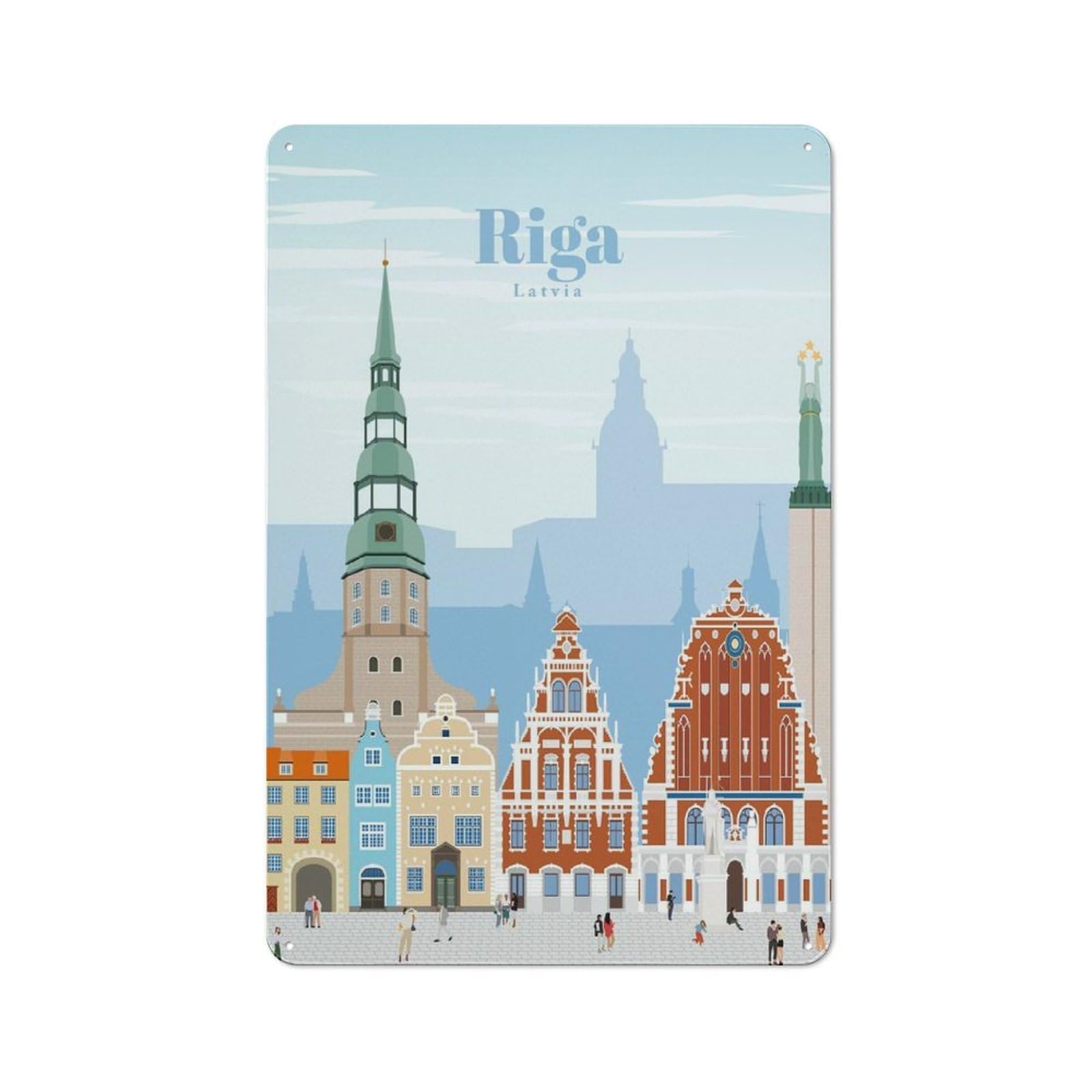Junmoney Travel To Riga Tin Wall Plaque 30X20cm With For Hobby Room Or Studio, For Home Interiors, Feature Walls And Decorative Displays