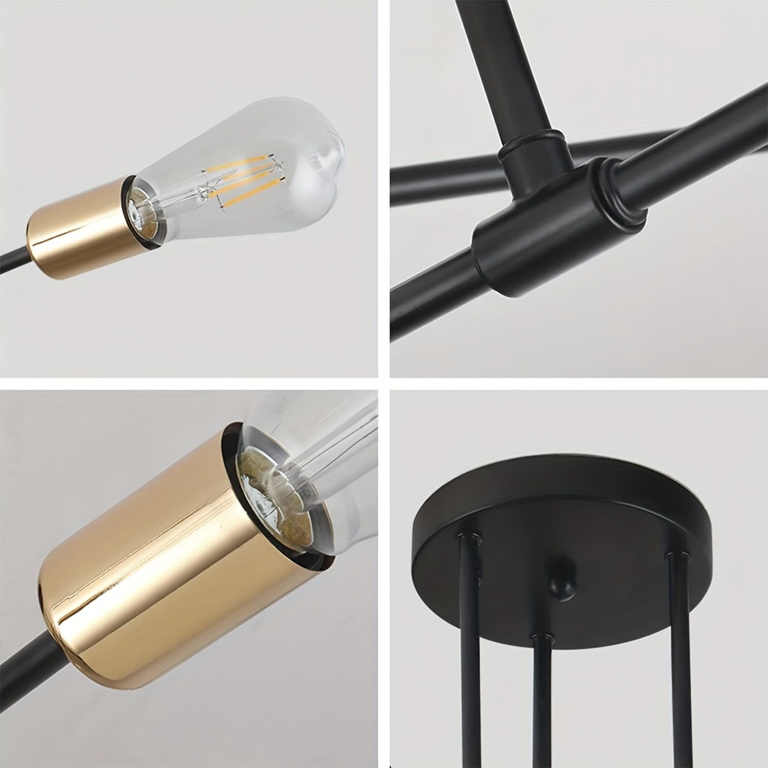 Chandelier Sputnik Ceiling Light, 6 Lights E27 Black Gold Modern Chandelier - Image 2