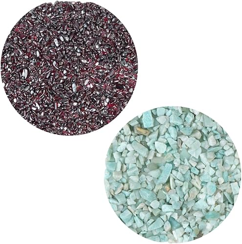 Chips de cristal de 0.5 libras a granel con 2 colores, TiendaitaGranate triturado cristal curativo rocas de cuarzo decoración de reiki chips de