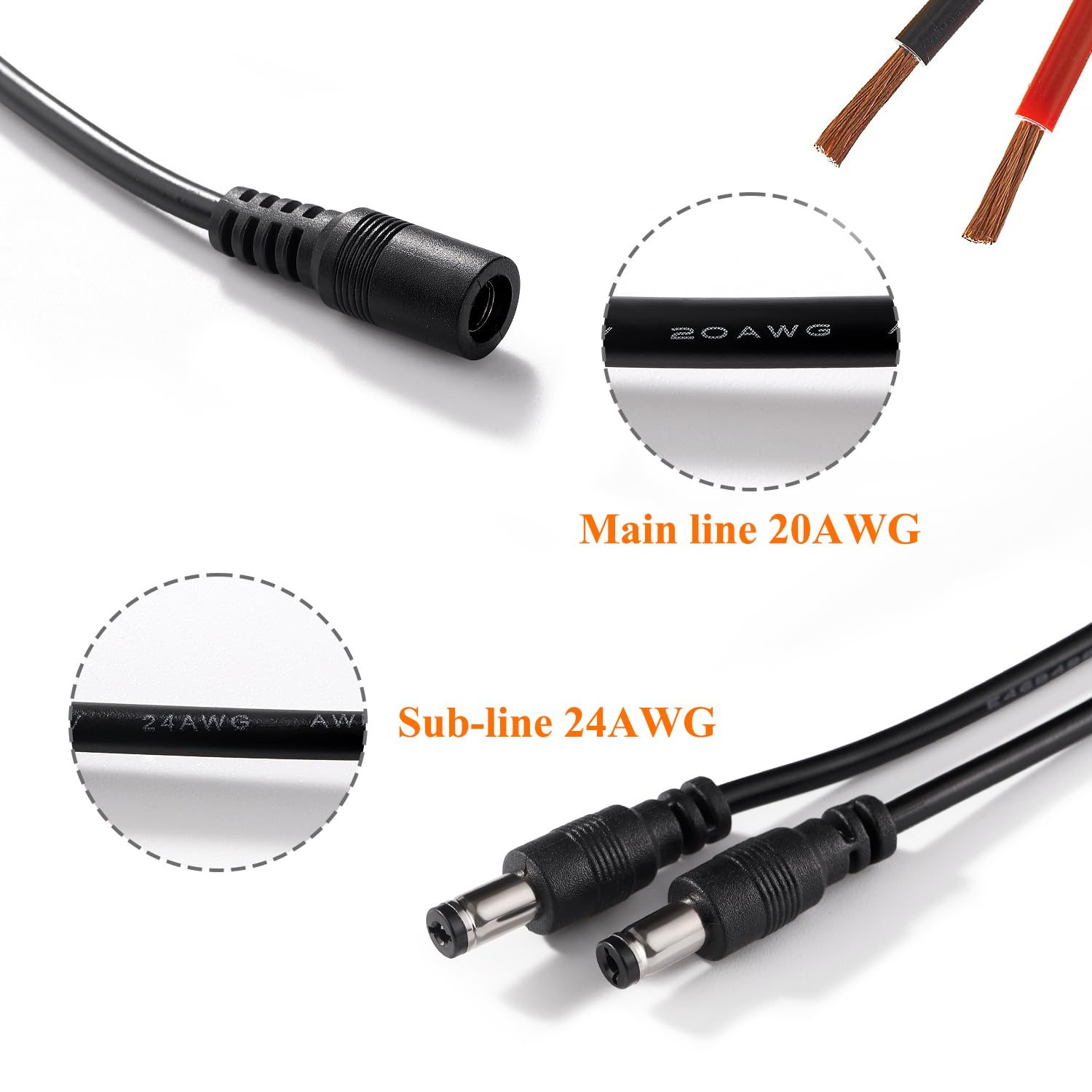 KUOQI 2 Pezzi 5.5x2.1 mm 5-24 V 1 Femmina a 2 Maschi Cavo Splitter DC, Cavo Splitter di Alimentazione DC a 2 Vie per Telecamere CCTV