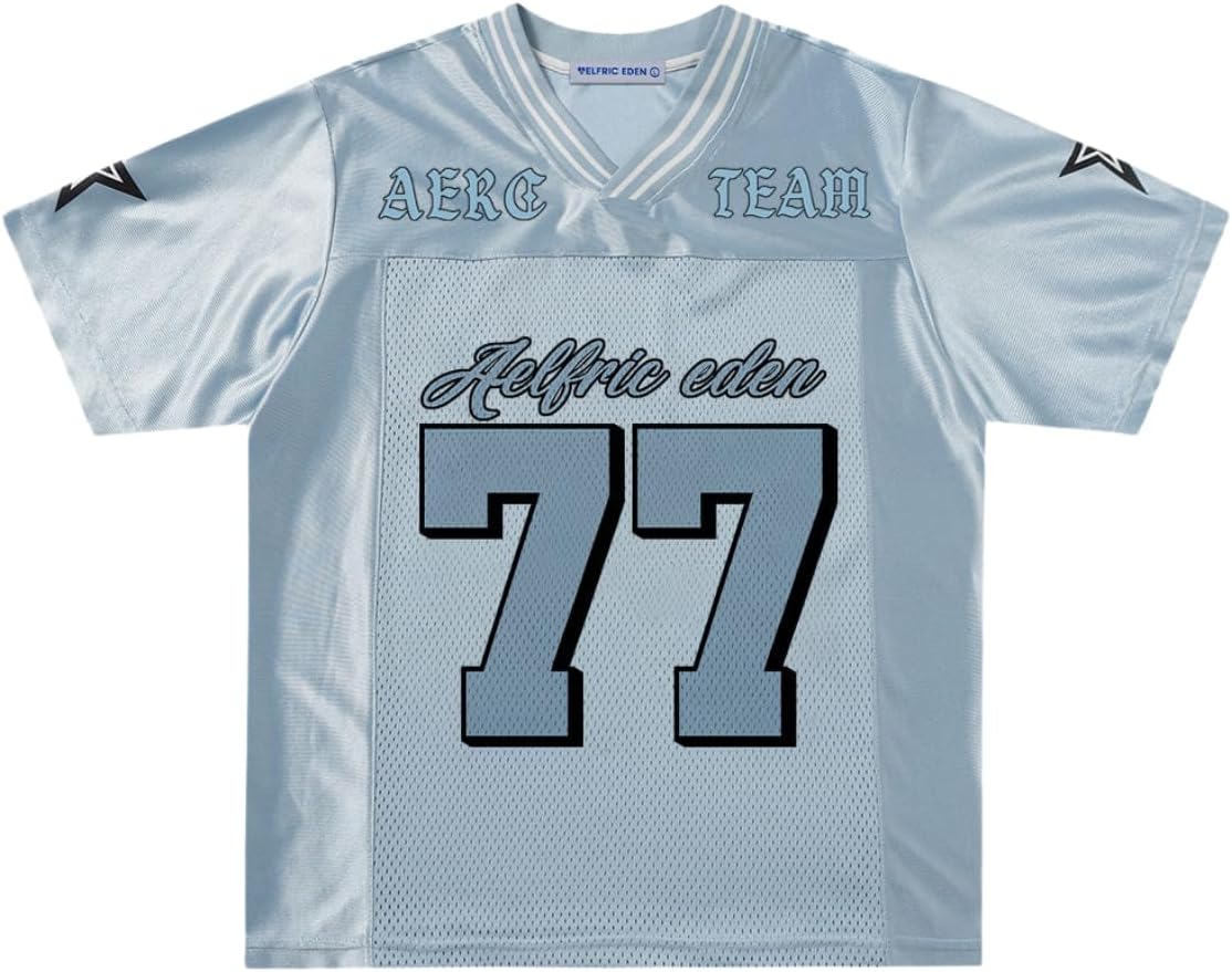 Aelfric Eden 77 Mesh Football Jersey Shirts Graphic Tee Printed Casual V Neck Tshirt Tees Streetwear Vintage Summer Top