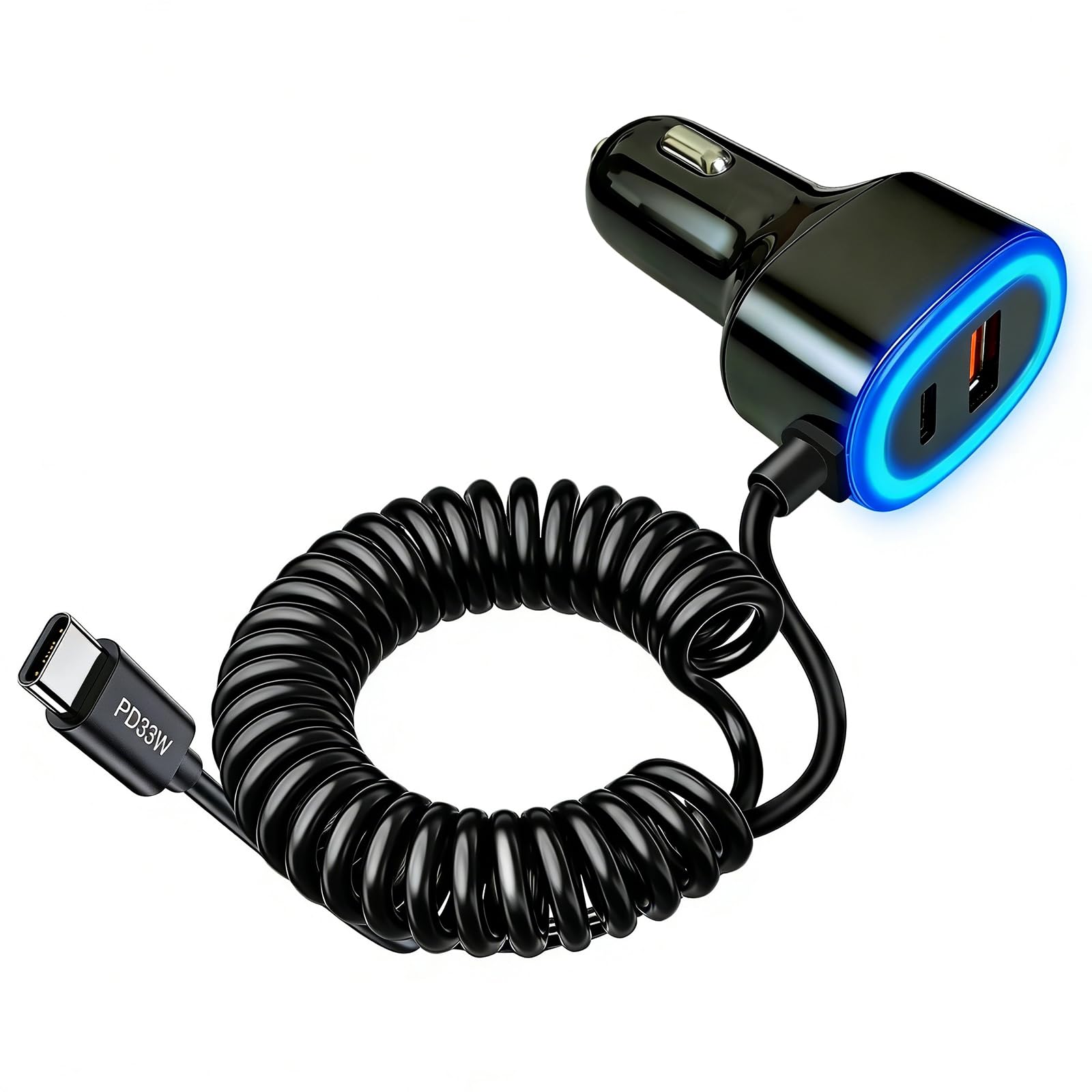 Star Work 71W Super Fast Car Charger with Built-in 1.8m Coiled Type C Cable, Triple Port (PD 36W + QC 18W + PD 33W Cable) Adapter for iPhone 16/15/14, Android Smartphones, leptop,12V-24V-image-35