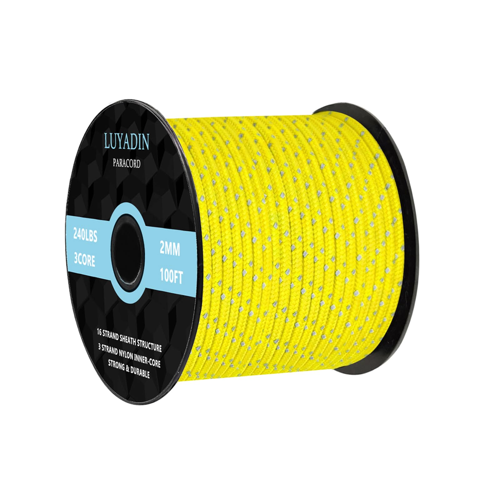 LUYADIN Reflective Paracord 240lb - Diameter 2mm Micro Utility Cord -3 Strand Parachute Spool Cord - 100ft 200ft,Paracord for Camping,Hiking,Fishing,Outdoor and DIY