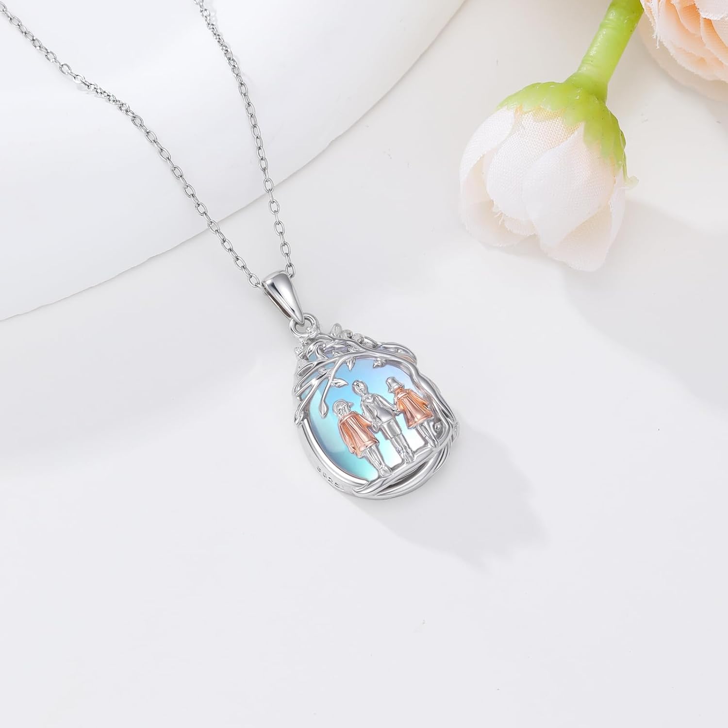 Family Tree of Life Necklace 925 Sterling Silver Moonstone Father/Mom Tree of Life Pendant Jewelry Birthday Christmas for Women Wife Grandma - Image 4