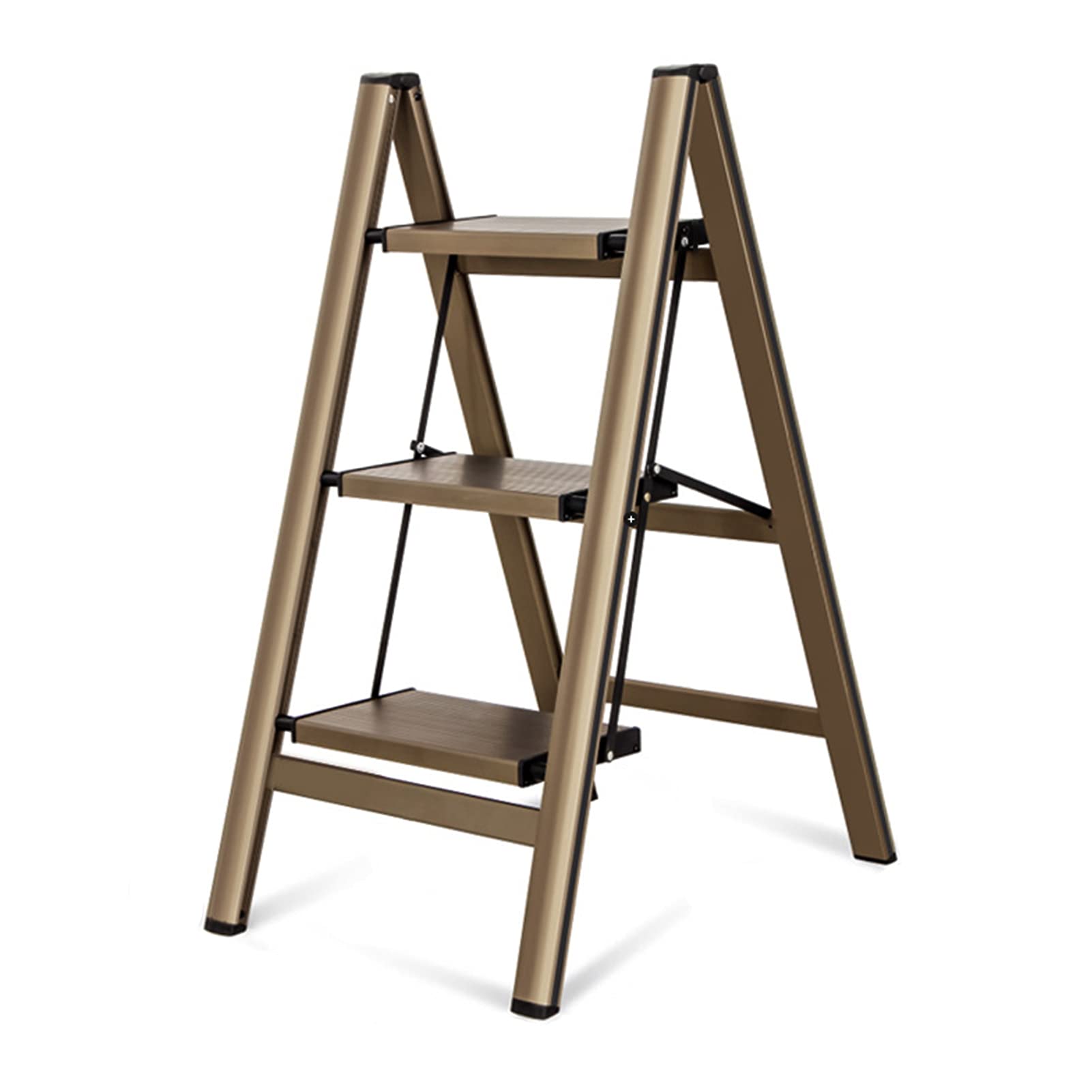 Escalera plegable ligera de aluminio con peldaños anchos para cocina y salón
