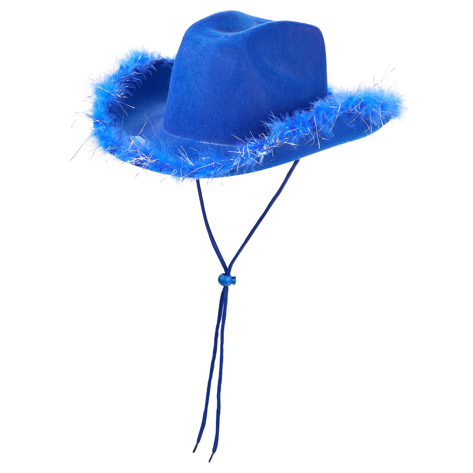 Yoisdtxc Cowboy Hat for Women, Pink Cowboy Hat with Fluffy Feather Brim, Cowgirl Fancy Dress Hats for Halloween, Carnival, Role Play, Cosplay, Birthday Party Accessory(Dark Blue-1)