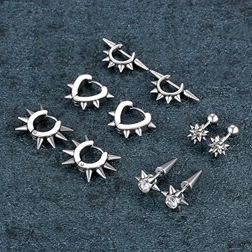 Aroncent 10PCS Punk Gothic Earrings for Men Stainless Steel Spike Earrings Anime Earrings for Men Women Rivet Cone Fake Taper Mens Earrings2