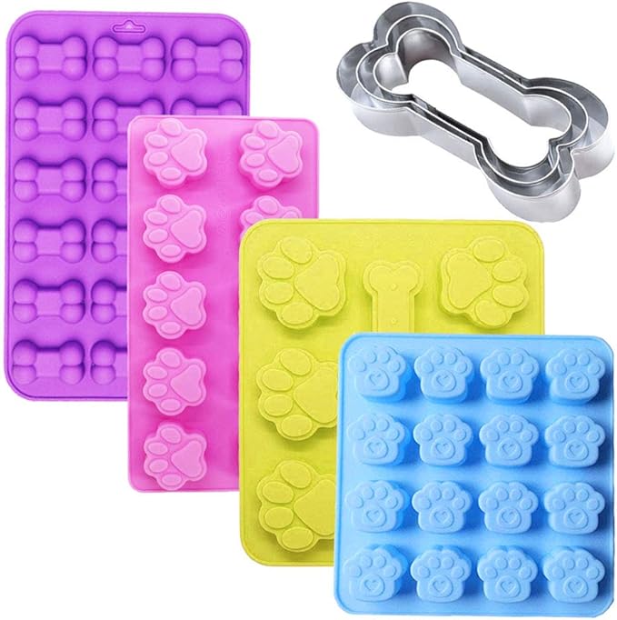 7 Pack Dog Treat Molds, Puppy Dog Paw and Bone Molds, Nonstick Dog Ice Molds Trays