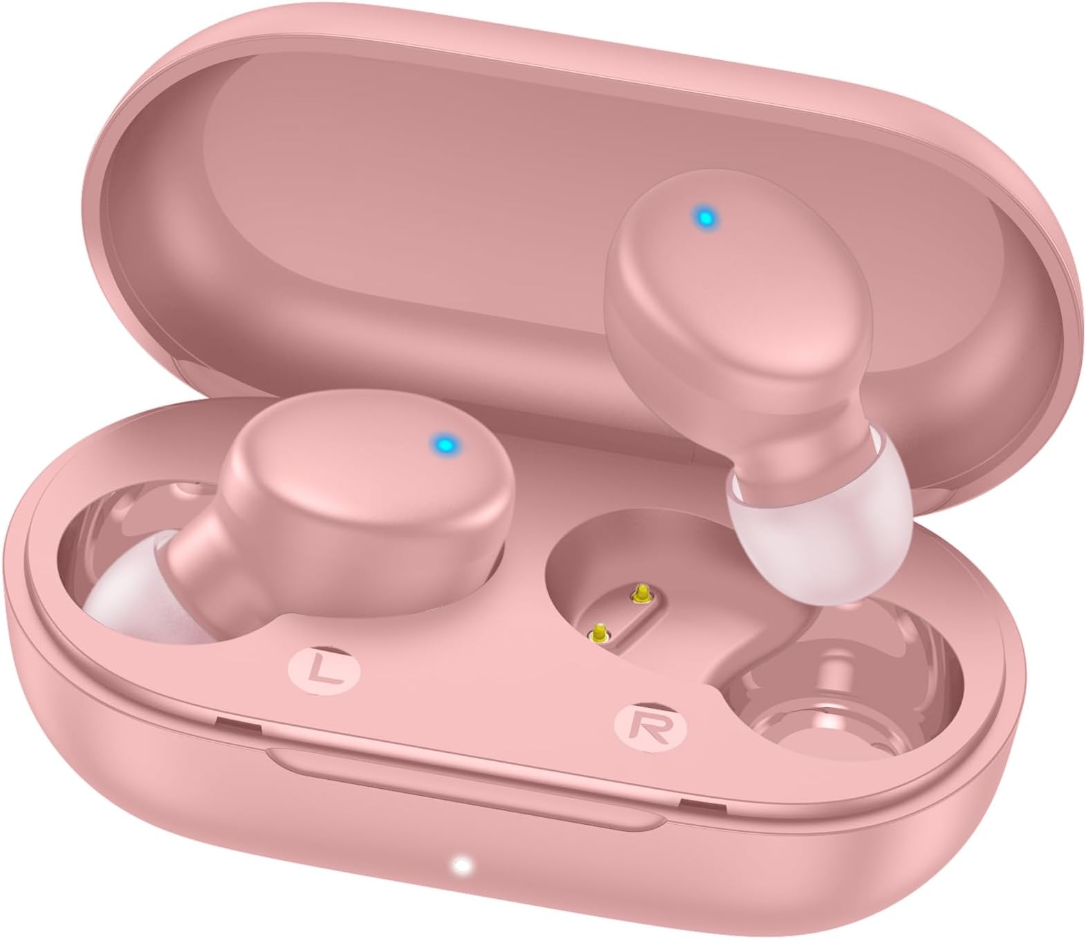 MOZOTER S8 Mini Wireless Earbuds Bluetooth 5.3 in Ear Light-Weight Headphones,60Hrs Playtime Ear Buds with Charging Case,Built-in Microphone Headset,Premium Sound with Deep Bass for Sport-Pink