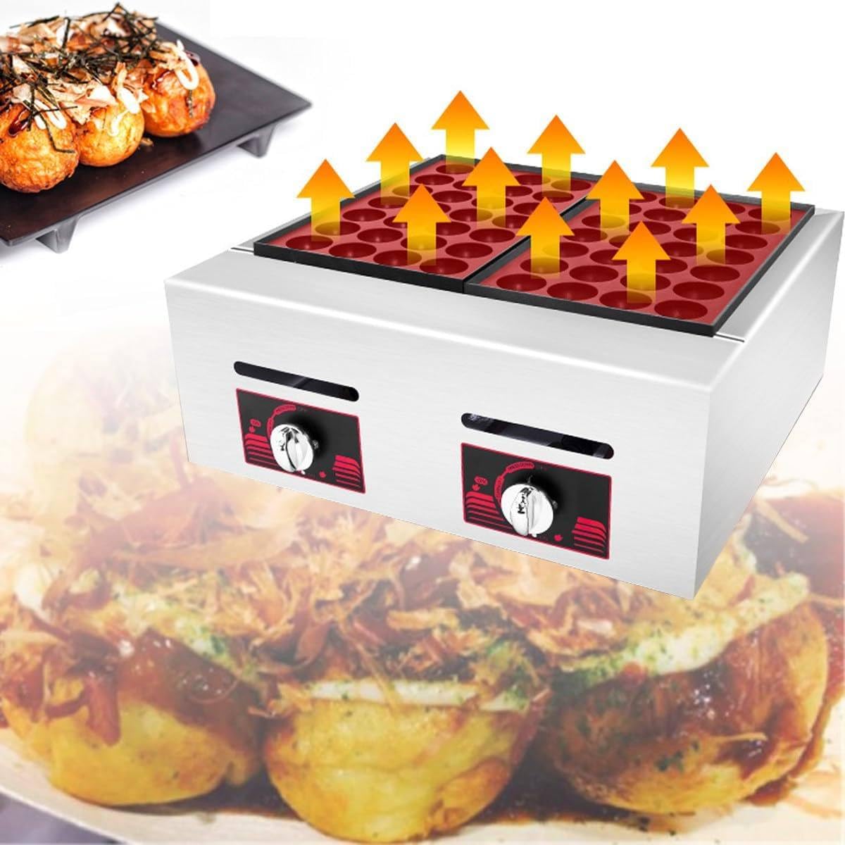 YXZQLOZ Gas-powered takoyaki maker, commercial Japanese takoyaki machine, takoyaki grill, non-stick takoyaki maker