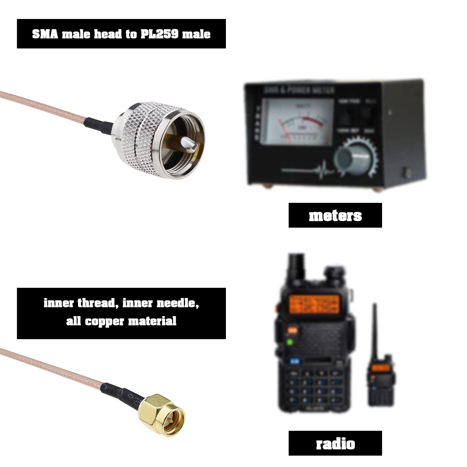 Cb Antenna PL259 T Connector Adapter - UHF Male To 2 Female Coaxial Splitter For Ham Radio & UHF Male To Female T Connector Coaxial Splitter Ham Radio