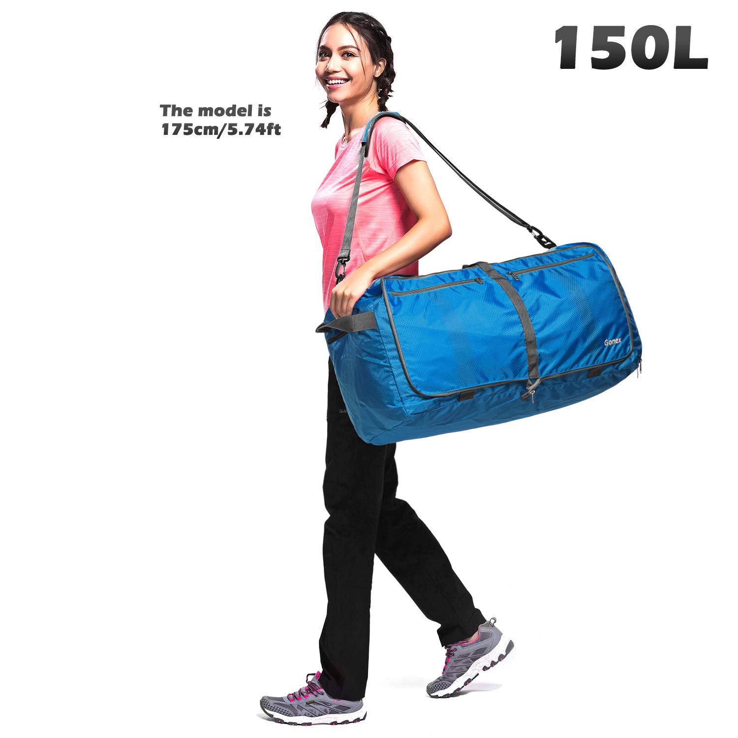 Gonex Składana torba podróżna z przegródką na buty, pakowalna, lekka, wodoodporna, duża torba na kemping, siłownię, torba weekendowa, 40 l, 60 l, 80 l, 100 l, 150 l