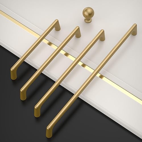 Miniatura 3 de Amerdeco Paquete de 10 tiradores de bronce champán para armarios con agujero central de 5 pulgadas (5.039 in) para gabinetes de cocina, manijas de