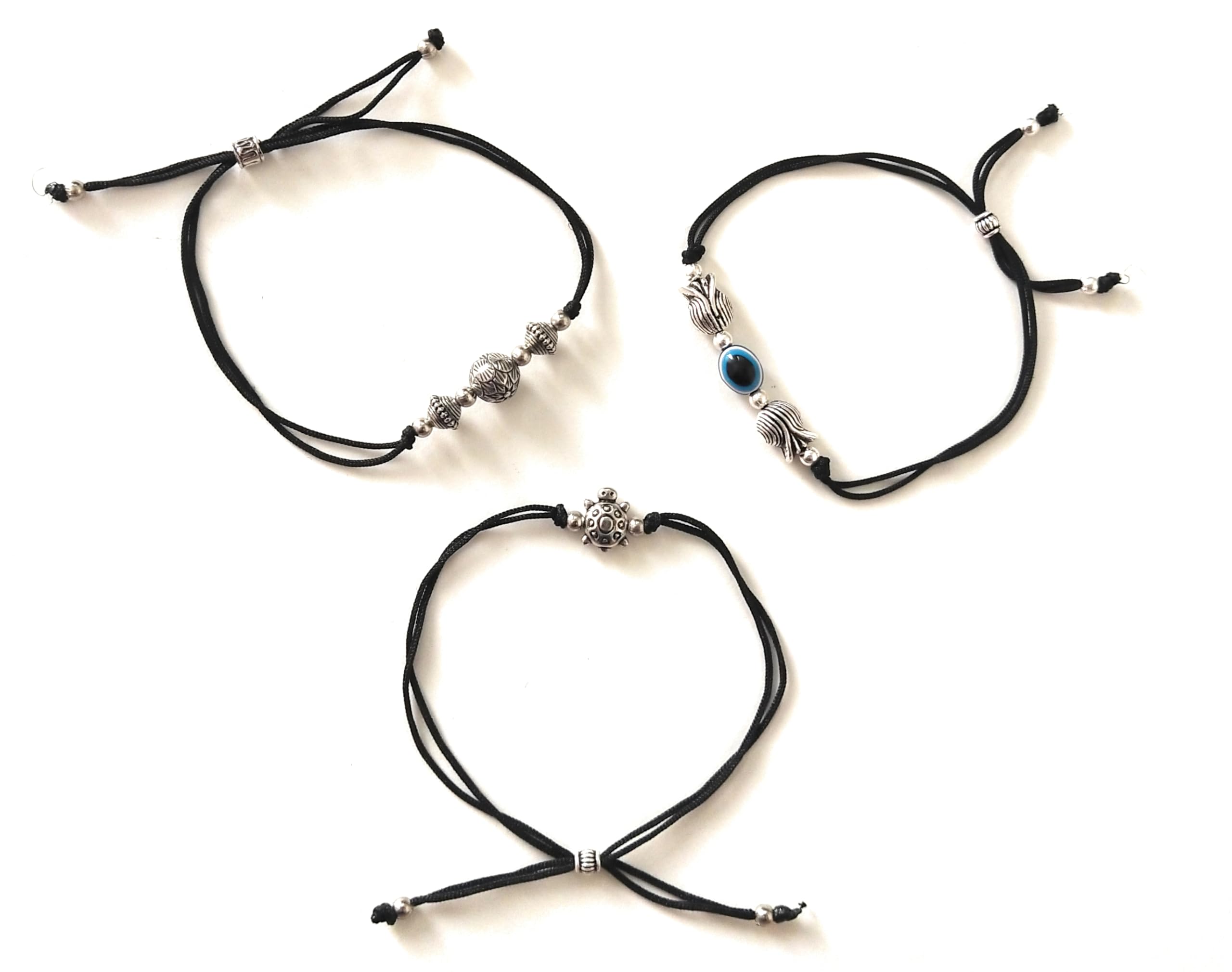 SWENY TRADERS Adjustable black thread anklet/bracelet with oxidized beads for girls nazariya evil eye anklets for women with traditional evil eye or turtle patterns (pack of 3) (H-4) (B0D3CBCLD3) Amazon Price History, Amazon Price Tracker