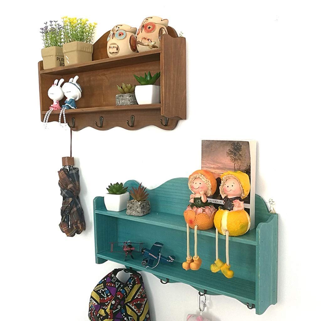 Mensola sospesa da parete con portasciugamani, mensola rustica in legno per bagno, cucina, portaspezie, set di 2