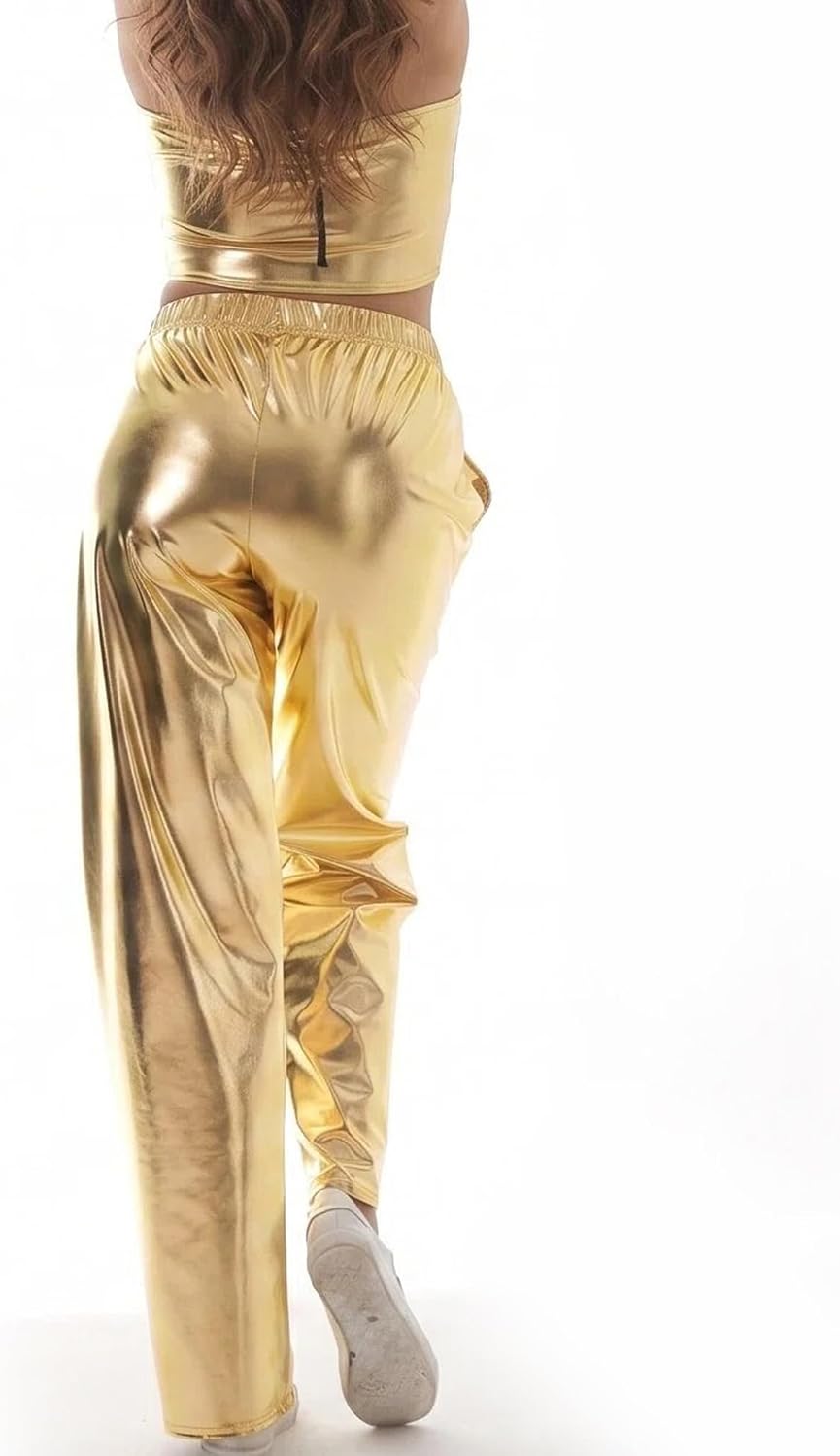 VENDAU Metallic Silver Shiny Cargo Pants for Women