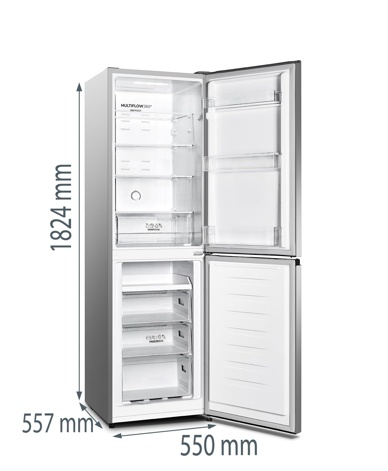 Gorenje NRK418DCS4 Kühl-Gefrier-Kombination, 182cm Höhe, 256 Liter(171L plus 85L), Total NoFrost, CrispZone, Multiflow 360°, Eco-Modus, BxHxT: 55 × 182,4 × 55,7 cm, Silber