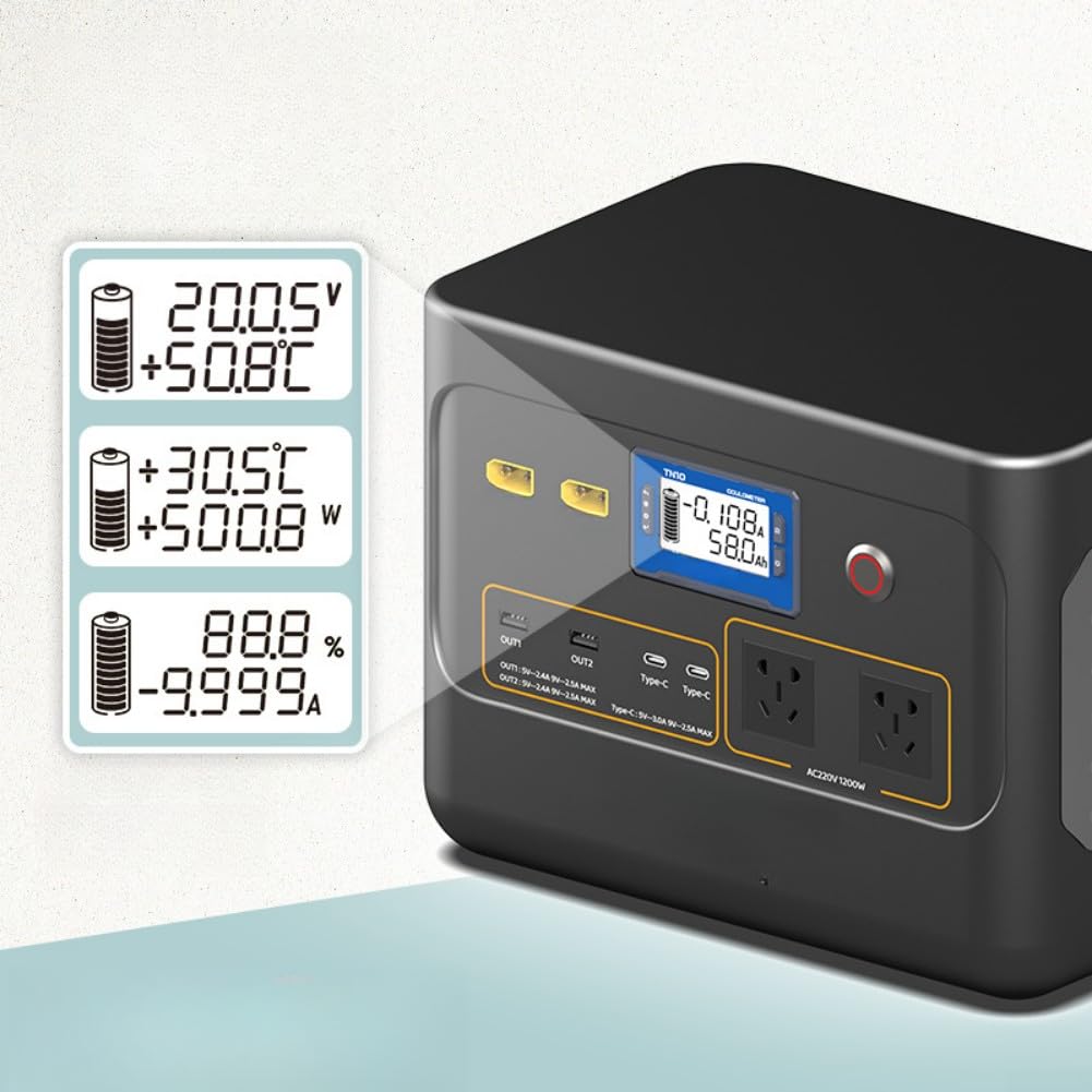 TN10 - Monitor de batería de 8 a 80 V, pantalla LCD de capacidad con voltaje SOC, corriente, tiempo, temperatura, alarma programable para sistemas de litio, fosfato ferroso, plomo-ácido