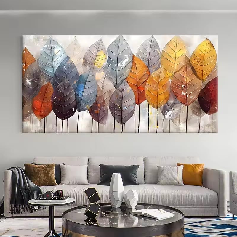 Tableau abstrait coloré forêt sur toile 80x150cm avec cadre de salon