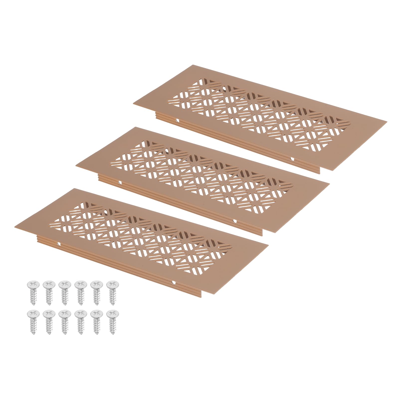 sourcing map 7 x 3 Inch (Duct Openings) Air Vent Cover, 3 Set Aluminum Grille Ventilation Cover Louvered with Mounting Screws for Cabinet Wardrobe Door, Brown (8 x 3 Inch Outer Size)