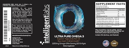 Miniatura 8 de Intelligent Labs Triglicérido Omega 3 | 2250 mg por porción de 3 cápsulas | Cápsulas de aceite de pescado sin eructos | 120 cápsulas blandas por