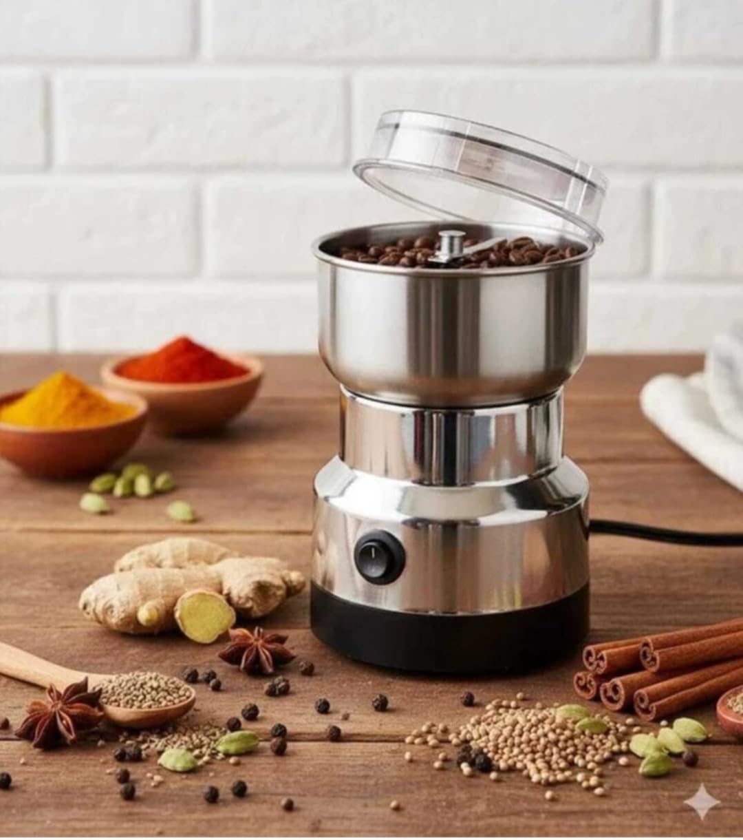 Electric Spice and Coffee Grinder, Stainless Steel, with Transparent Lid, for Spices, Beans and Herbs-picture-32
