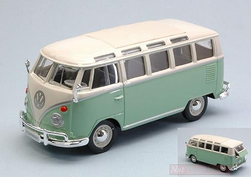 MODELLINO en Scala COMPATIBILE CON VW T1 Samba Van 1962 Verde Pastel/Crema 1:25 Maisto MI31956G