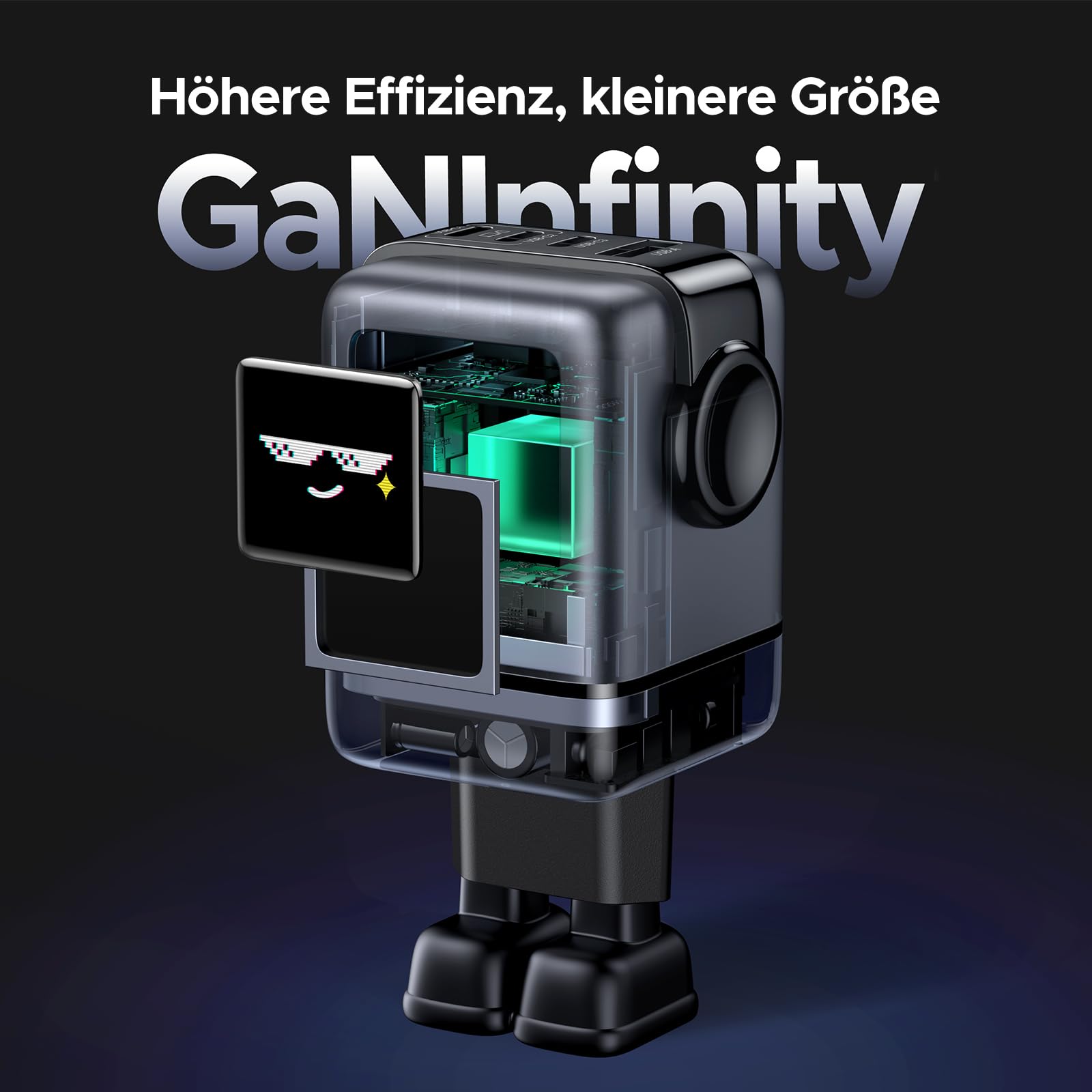 UGREEN UNO 100W USB C Ladegerät 4-Port, LED Display Robot Charger | Laptop Schnellladegerät, Echtzeit-Ladestatus mit UI-Emoji, kompatibel mit MacBook Pro/Air, iPad, iPhone,Galaxy S26,Steam Deck