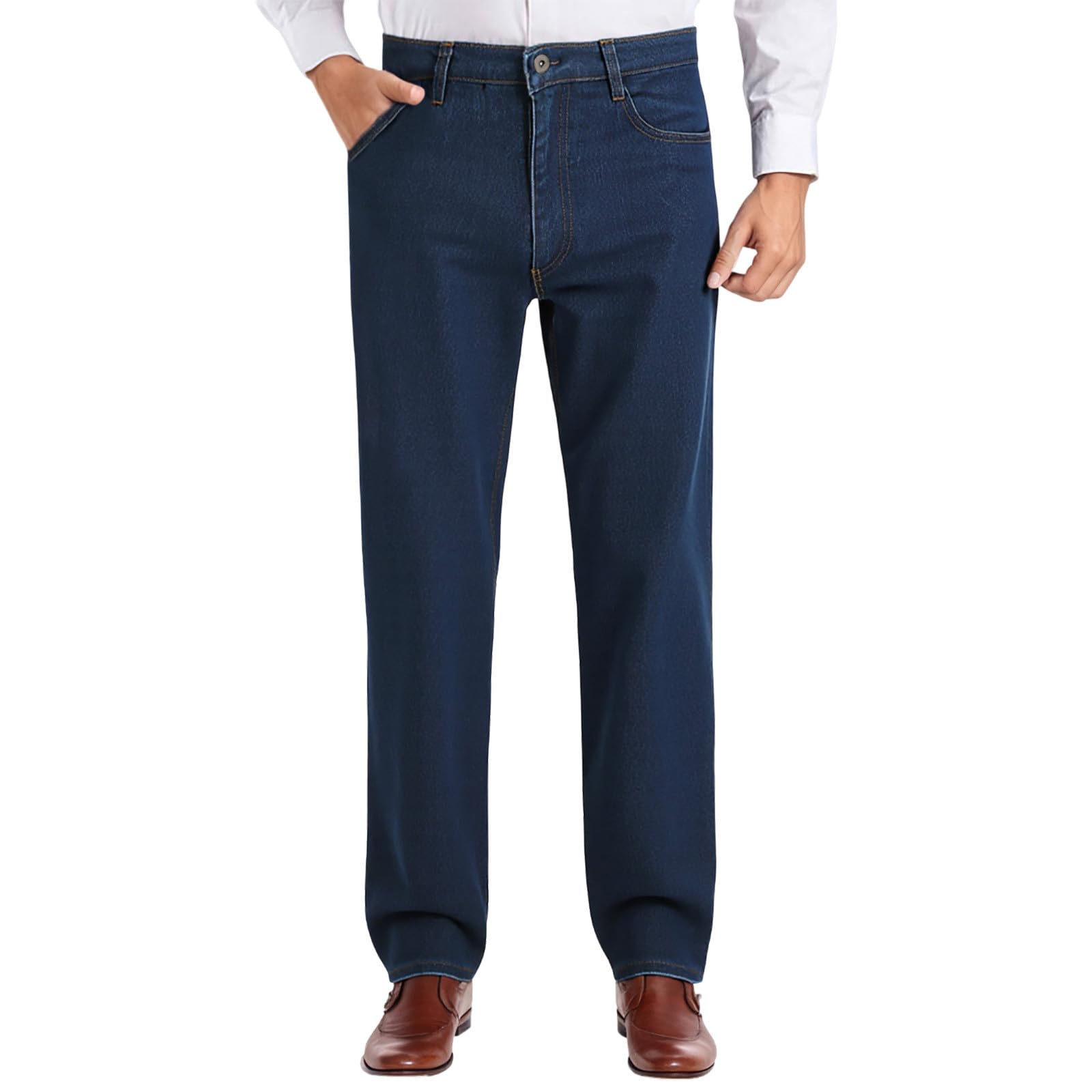 Mens Classic Straight Fit Stretch Jeans Relaxed Fit Stretch Denim for Men Casual Clean Fit Elastic Waist Jeans